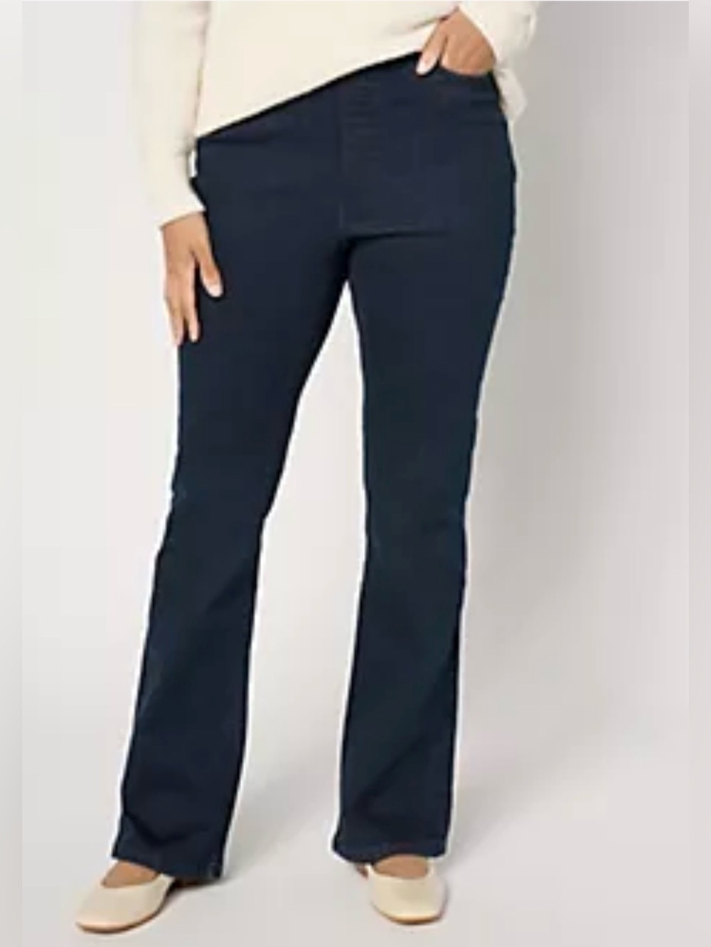 Denim & Co. Regular Indigo Cozy Boot Cut Pull On Jeans Blue Size 16 NWT